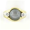 Image 1 : 14K TT Gold 10.1mm Dark Gray Tahitian Pearl Solitaire Bezel Diamond 3 Stone Ring