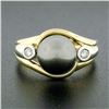 Image 2 : 14K TT Gold 10.1mm Dark Gray Tahitian Pearl Solitaire Bezel Diamond 3 Stone Ring