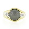 Image 4 : 14K TT Gold 10.1mm Dark Gray Tahitian Pearl Solitaire Bezel Diamond 3 Stone Ring