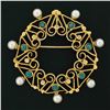 Image 3 : Vintage Victorian Revival 14k Gold Turquoise & Pearl Open Circle Brooch Pendant