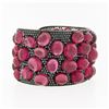 Image 5 : 18k Gold GIA Oval Cabochon Rubellite Tourmaline Black Diamond Wide Cuff Bracelet