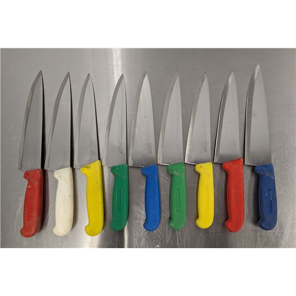 Used, Sharpened Cook Knives, Color Handles - Lot of 9