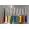 Image 1 : Used, Sharpened Cook Knives, Color Handles - Lot of 9