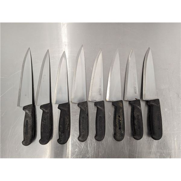 Used, Sharpened Cook Knives, Black Handles - Lot of 8