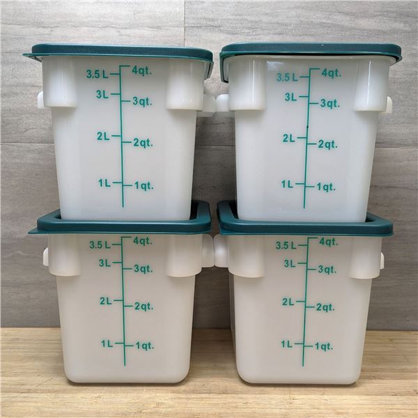 4qt White Food Storage Bins with Green Lids - Lot of 4 (8pcs)