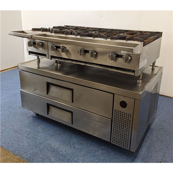 Saturn Heavy-Duty Gas Hot Plates With True 2 Drawer Refrigerated Chef Base