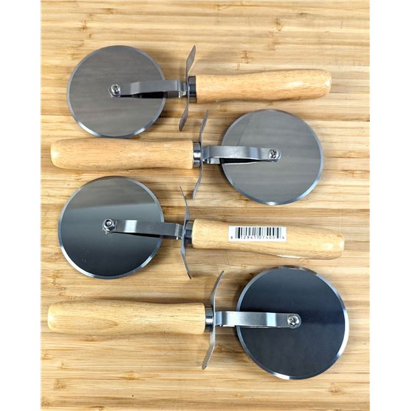 4" Blade Pizza Cutters with Wooden Handles - Lot of 4