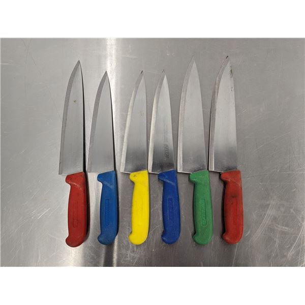Used, Sharpened Cook Knives, Color Handles - Lot of 6