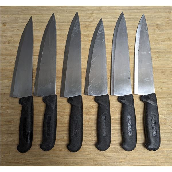 Used, Sharpened Cook Knives, Black Handles - Lot of 6