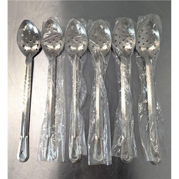 Browne 15" Stainless Steel Perforated Serving Spoons - Lot of 6