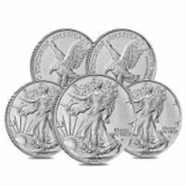 Lot of 5 - 2024 1 oz .999 Silver American Eagle $1 Coin BU 5 Oz Total