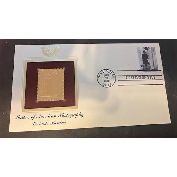 FIRST DAY OF ISSUE Jun 2002 22KT GOLD Stamp - MASTERS of AMERICAN PHOTOGRAPHY