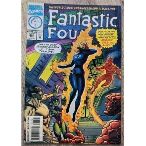 Fantastic Four #387 Marvel Human Torch Thing Namor Sub-Mariner Skrull diecut XF