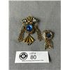 Image 1 : Vintage Damascene Brooch +Bronze Plated w/ Stones Brooch