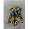 Image 2 : Vintage Damascene Brooch +Bronze Plated w/ Stones Brooch