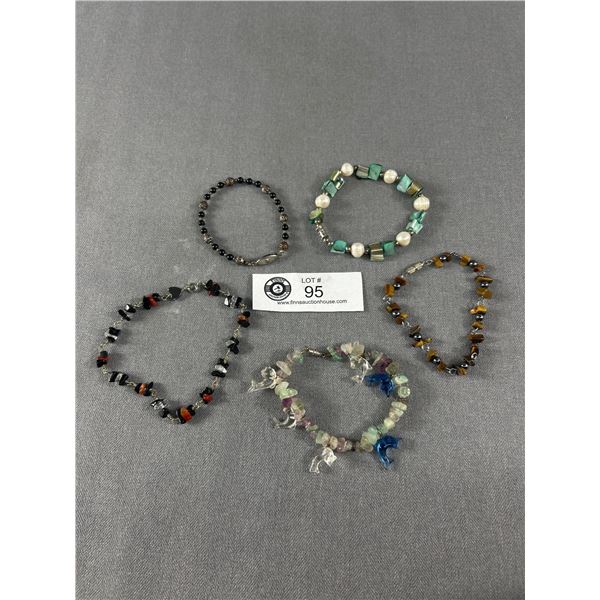 5 Misc Gem Stones + Pearls Bracelets