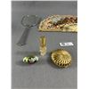 Image 3 : Vintage Hand Mirror, Fan, Lipstick Holder w/ Mirror, Perfume Bottle and Candle Holder