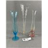 Image 2 : 3 Vintage Blown Glass Bud Vases- Paperweight Base w/ Controlled Bubbles, Fluted w/ Dots and Ruffled 