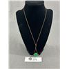 Image 1 : Lovely Gold Plated w/ Green Stones Pendant + Chain Necklace