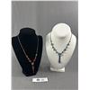 Image 1 : 2 Vintage Lavaliere Choker Necklaces, Some Enamel + Rhinestones