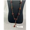 Image 2 : Vintage Long Adjustable Cord Necklace w/ Large Amber  Beads