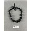 Image 1 : Black Oval & Triangle Beaded Necklace w/ Tie Ribbon. Approx. 24"L