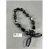 Image 2 : Black Oval & Triangle Beaded Necklace w/ Tie Ribbon. Approx. 24"L
