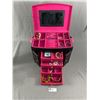 Image 1 : Large Pink & Black Jewelry Case w/ Assorted Jewelry