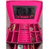 Image 2 : Large Pink & Black Jewelry Case w/ Assorted Jewelry
