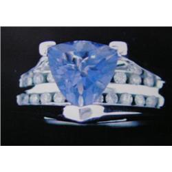 Iolite and Diamond Lady's Ring, 14K white gold- Iolite is trillion, faceted, approx. 1.00 carats, tr