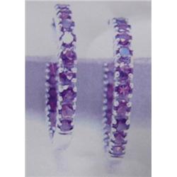 Amethyst Hoop Earrings, 14K white gold- atheist are round, faceted, approx. 6.84 carats, transparent