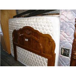 Lot of: wood double head board, box spring, mattress, metal frame (128)