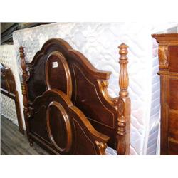 Lot of: queen head/foot boards, box spring, mattress, 5-drawer dresser, 2 night stands (128)