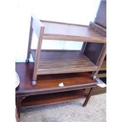 Lot of: microwave cart, mahogany coffee table (130)