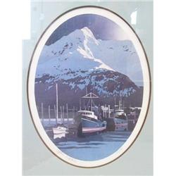 Byron Birdsall done in 1978, 173/500- 14-1/2 x 11- boats in a harbor (128)