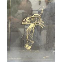 "Alaska Chief - Eagle Clan" by George/Mather done in 1992 painted on glass- frame size 20 x 16 (2)
