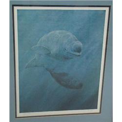 Signed and numbered George Lyon print 89/250 "Beluga Whale"- framed and double-matted- image size 15