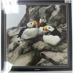 CHOICE on 6: signed and numbered print 939 of 950 by Annette Hartzell "Gossiping" three puffins- 16 