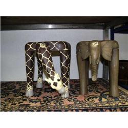 Lot of 2: wooden stools - giraffe, elephant with detachable legs and heads (4)