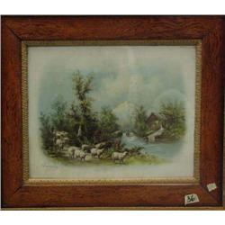 Framed Chandly print - sheep scene - Image size 15.5"x19.5"(130)