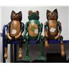 Image 1 : Lot of 3: wooden puppets - striped cat, frog, polka-dotted cat (4)