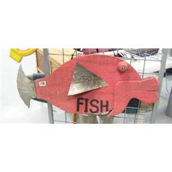 Hanging fish sign "Fish" and "Seafood" painted on each side (4)