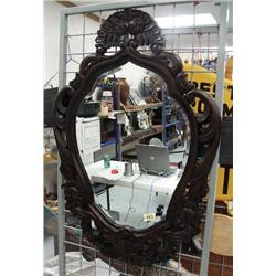 Beautifully carved dark finish hanging mirror with beveled glass 39" x 28" (4)