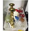 Image 1 : Lot of: Beautiful set of glass double candlesticks - Fostoria? Pressed glass bowl, perfume bottle, a