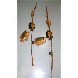 2 fishing wood rods with wood fish (4)