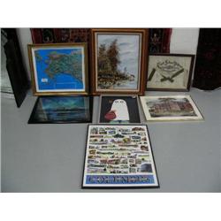 Lot of: framed map of Alaska, original oil by Koenig (130)