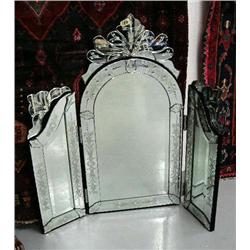 3-panel etched and beveled Venetian mirror 39.5"x40.5" (4)