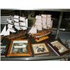 Image 3 : Lot of Nautical décor: 2 model ships, 2 lighthouses, 2 shadowboxes, 5 framed items: ships, butterfly