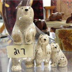 Mother bear and 2 cubs made from bone- 4" at highest and 3-3/4" wide (2)
