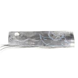 Baleen scrimshawed in blue and pink with swans- 16-7/8" x 4-1/2" (2)